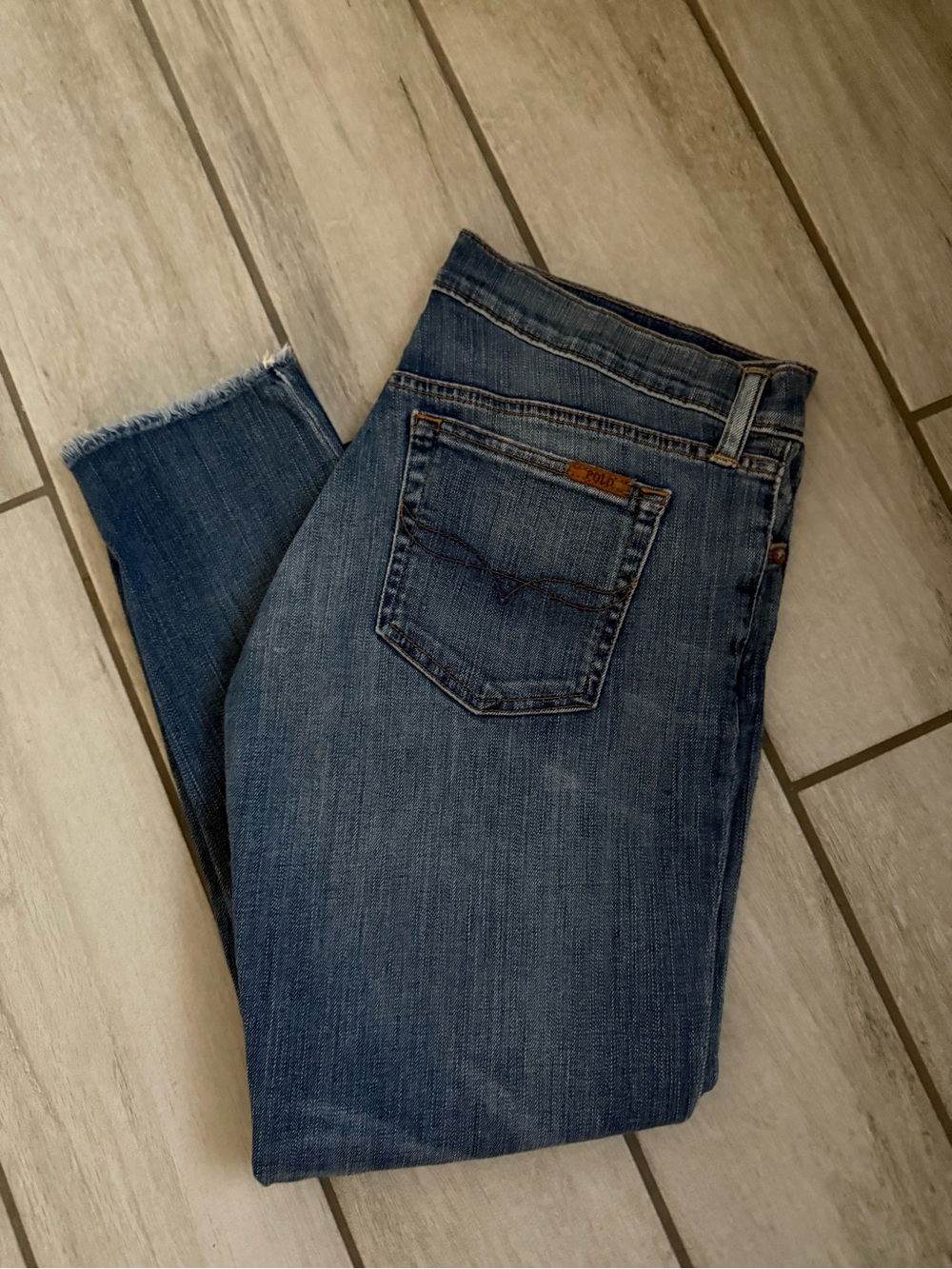 Polo by Ralph Lauren Women's Skinny Jeans - Medium Blue with Frayed Hem